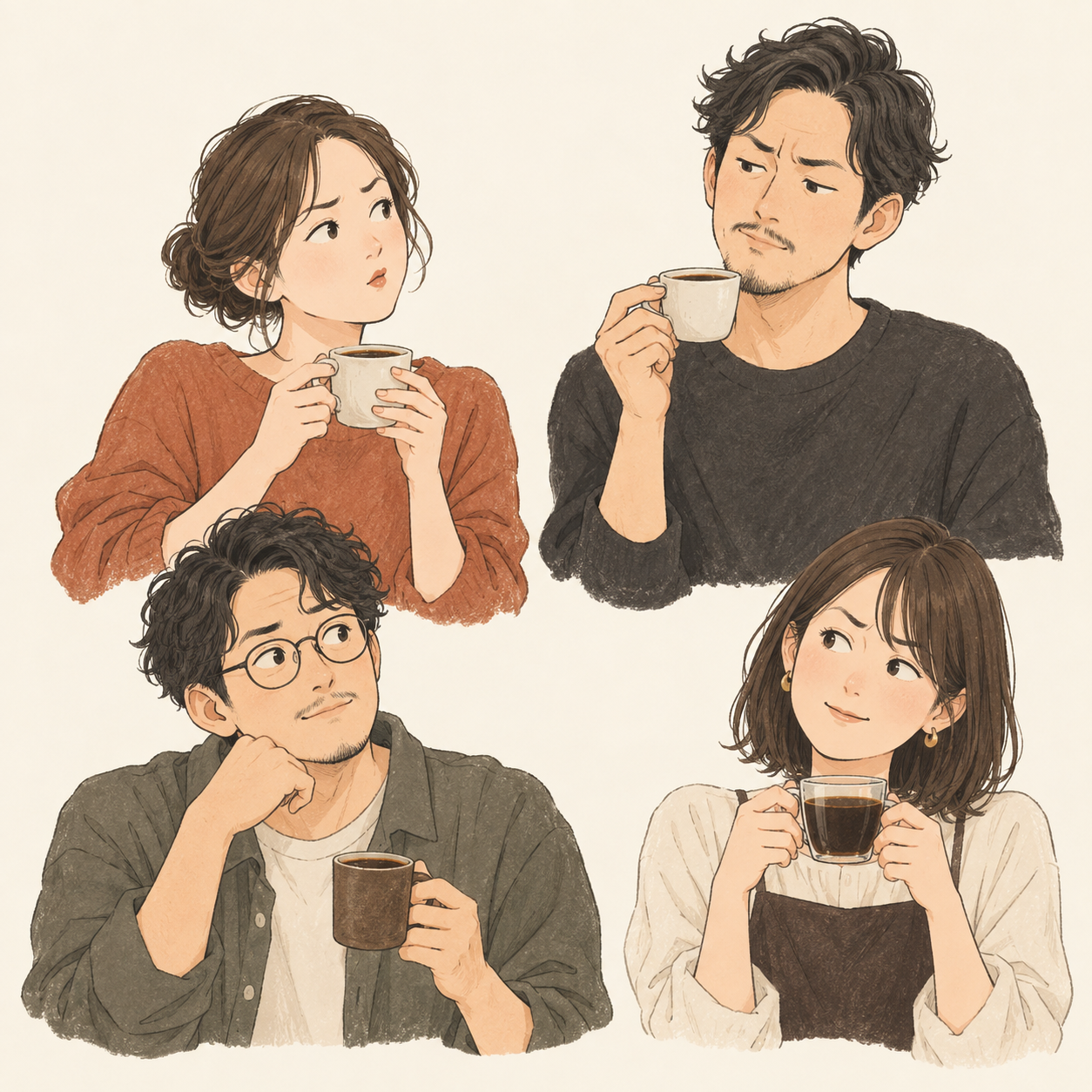 コーヒーについてのよくあるイメージを語る4人の人物